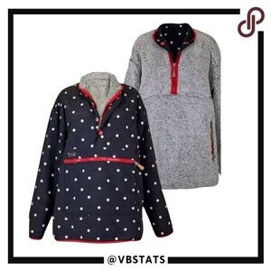 Simply Southern Women Small Reversible‎ Sherpa Black White Polka-Dot Zip Pockets